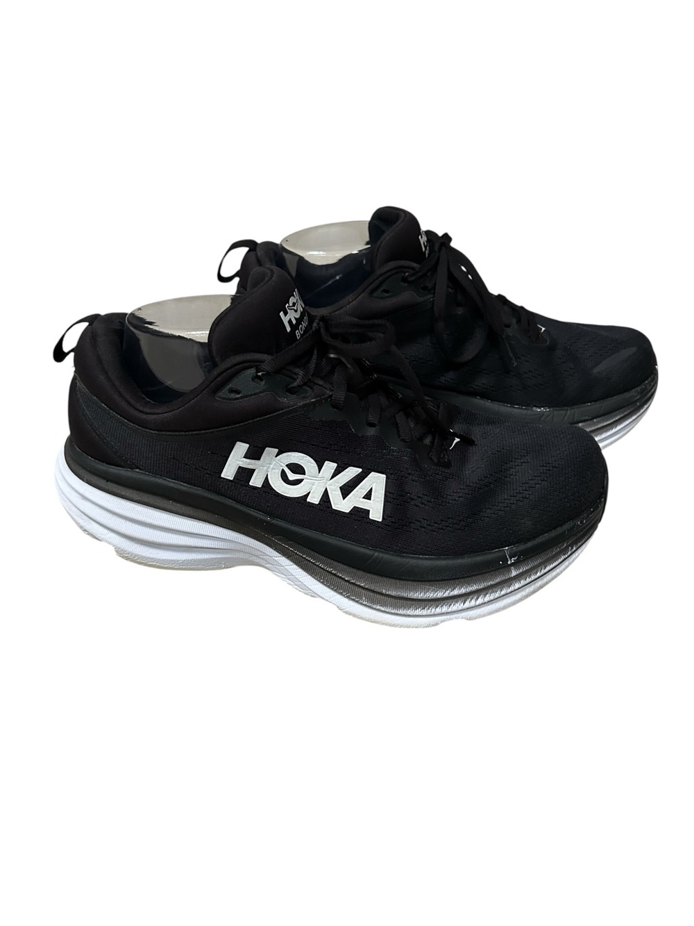 HOKA Bondi 8 Black White Wide Running Walking Shoes Size 9.5